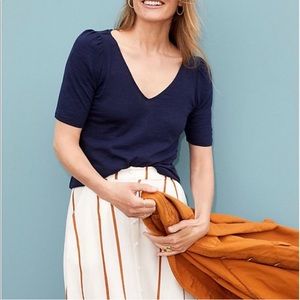 Anthro Meadow Rue bow back tee navy blue short sleeve